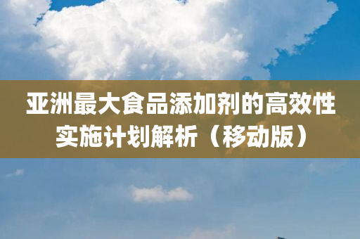 亚洲最大食品添加剂的高效性实施计划解析（移动版）