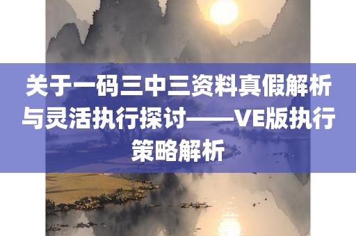 关于一码三中三资料真假解析与灵活执行探讨——VE版执行策略解析