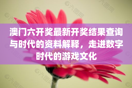 澳门六开奖最新开奖结果查询与时代的资料解释，走进数字时代的游戏文化