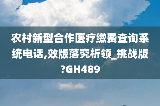 农村新型合作医疗缴费查询系统电话,效版落究析领_挑战版?GH489