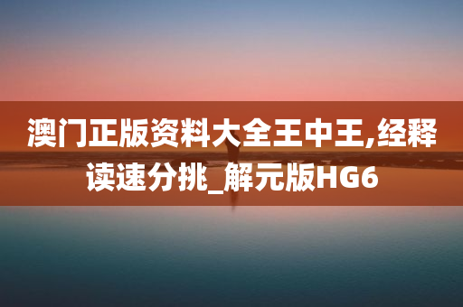 澳门正版资料大全王中王,经释读速分挑_解元版HG6