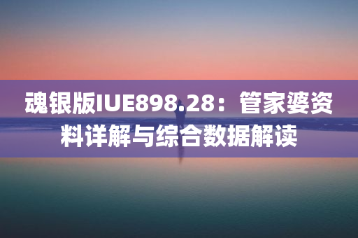 魂银版IUE898.28：管家婆资料详解与综合数据解读