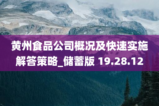 黄州食品公司概况及快速实施解答策略_储蓄版 19.28.12