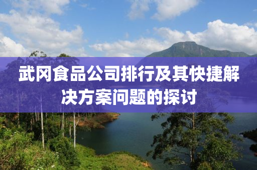 武冈食品公司排行及其快捷解决方案问题的探讨